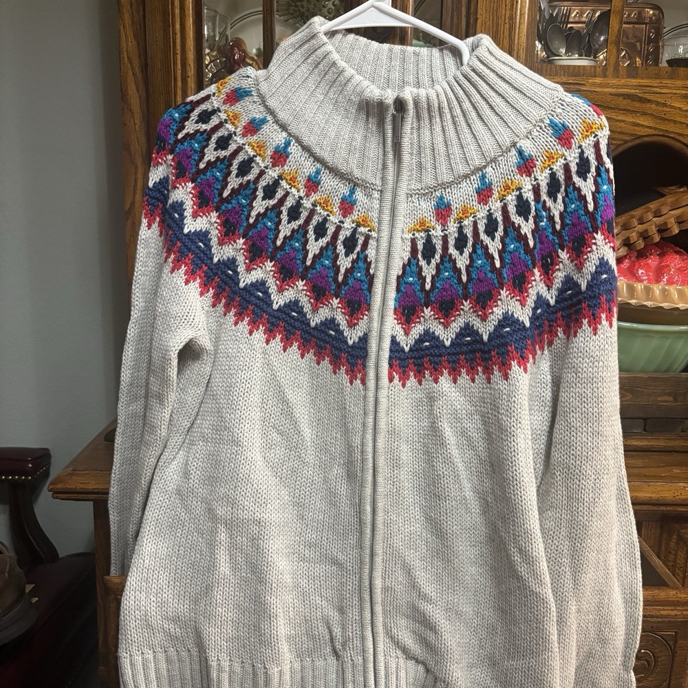 Chaps Women's Full Zip‎ Cardigan Sweater Size Large Multicolor Long Sleeve Aztec